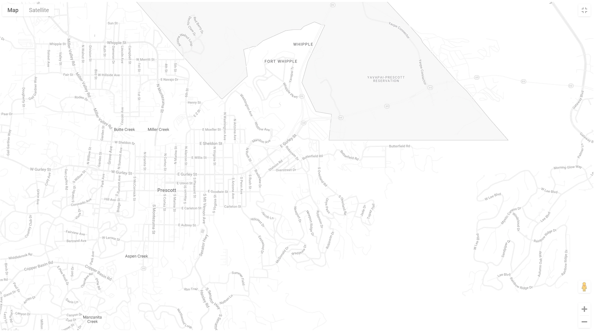 An image of the city of Prescott, Arizona that is grayed out and set as a wide background image.